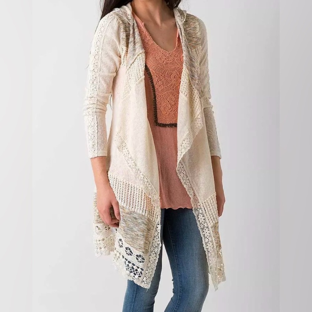 Miss Me pieced hooded sweater cardigan, medium